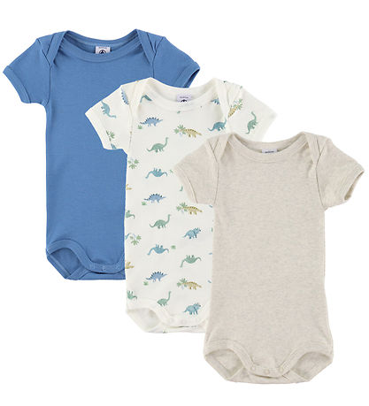 Petit Bateau Bodysuit s/s - 3-Pack - White/Blue/Beige