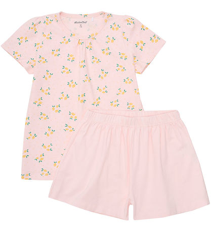 Minymo Shortssæt - T-shirt/Shorts - Rosen Quartz m. citroner Minymo Shortssæt - T-shirt/Shorts - Rosen Quartz m. citroner