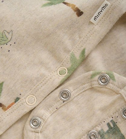 Minymo Bodysuit l/s - Light Beige Melange w. Dinosaur
