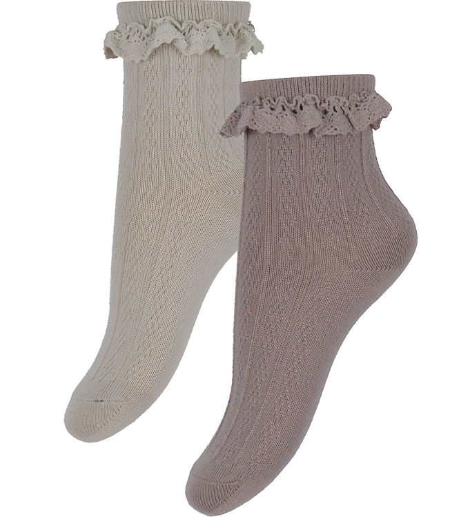 Wheat Strømper - 2-pak - Uld - Blondestrømpe - Nora - Dry Rose m