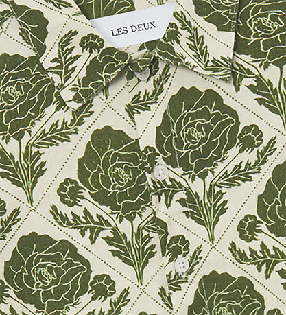 Les Deux Skjorte - Lesley Flower Tile - Vintage Green/Ivory