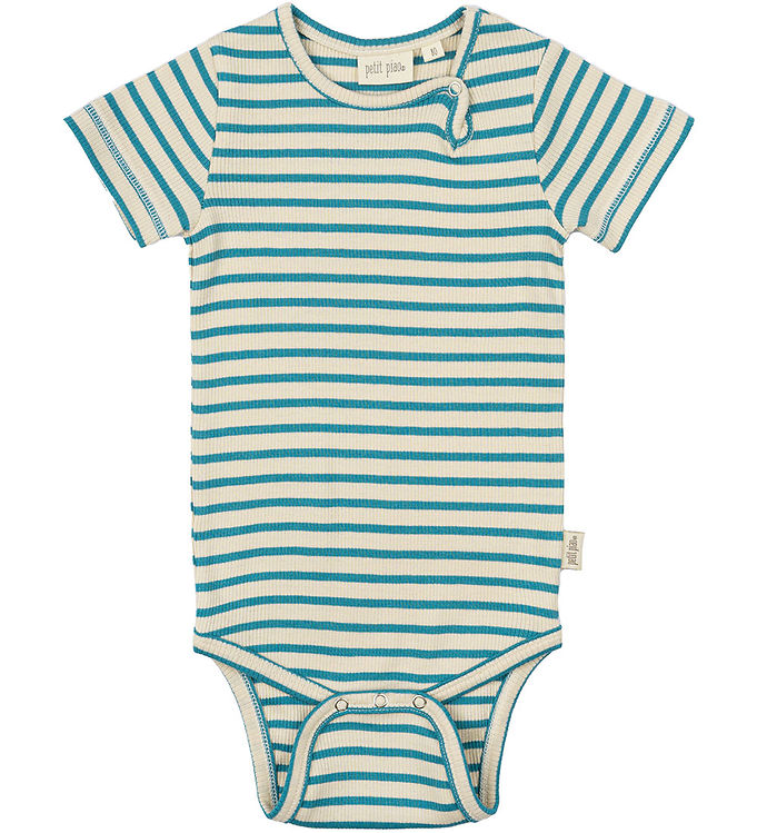 Petit Piao Body k/æ - Rib - Modal - Turquise/Dark Off White