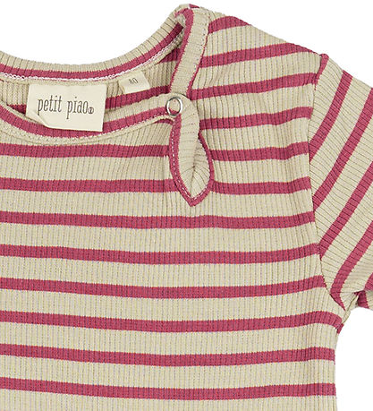 Petit Piao Sommerdragt - Rib - Modal - Light Berry/Dark Off Whit Petit Piao Sommerdragt - Rib - Modal - Light Berry/Dark Off Whit