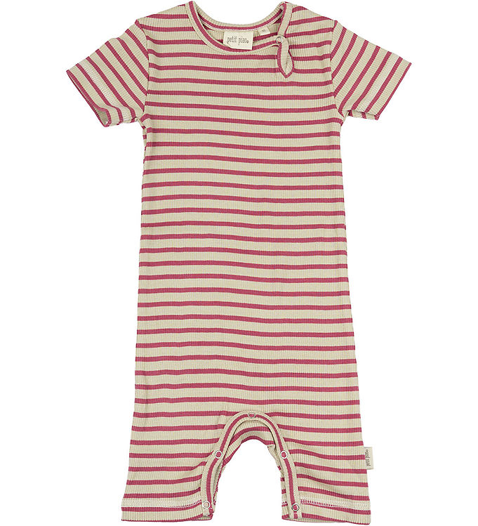 Petit Piao Sommerdragt - Rib - Modal - Light Berry/Dark Off Whit