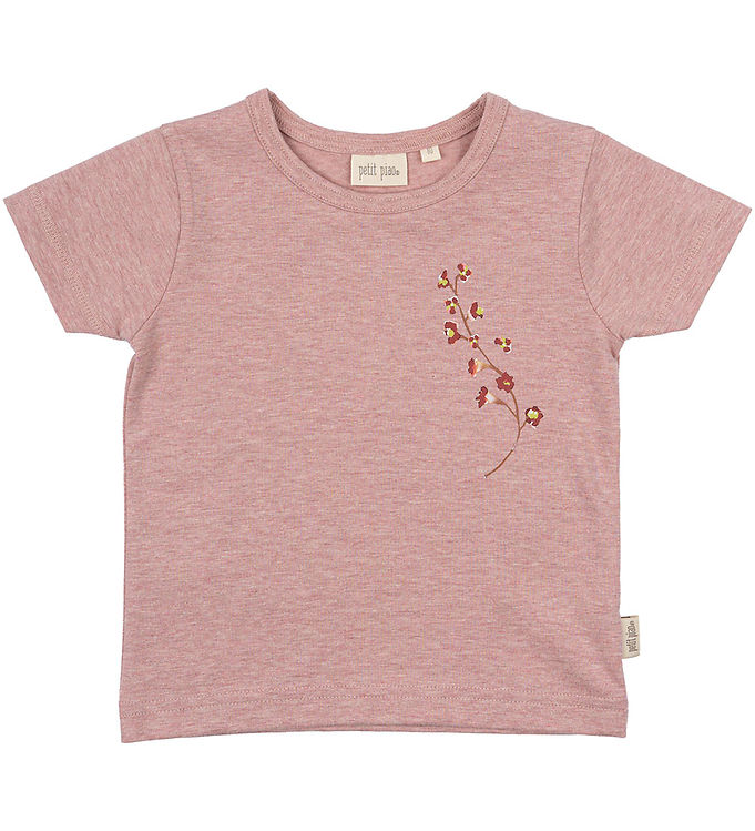 Petit Piao T-shirt Lys Rosa Med Blomstmotiv - Str. 2y 92cm