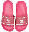 Hummel Flip Flops - Pool Slide Glitter Jr - Raspberry