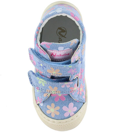 Naturino Sko - Cocoon VL Canvas - Celeste m. Blomster