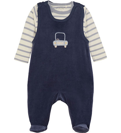Barboteuse av. Body m/l Fixoni - Velours - Indigo Blue