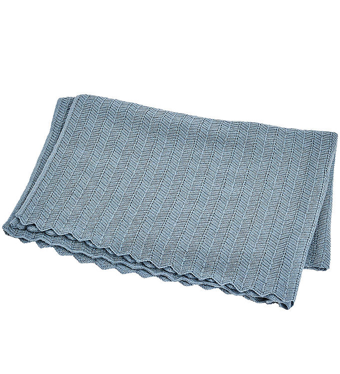 Smallstuff Babytæppe, fiskeben, merinould - Blå - 80x100 cm (70007-84)