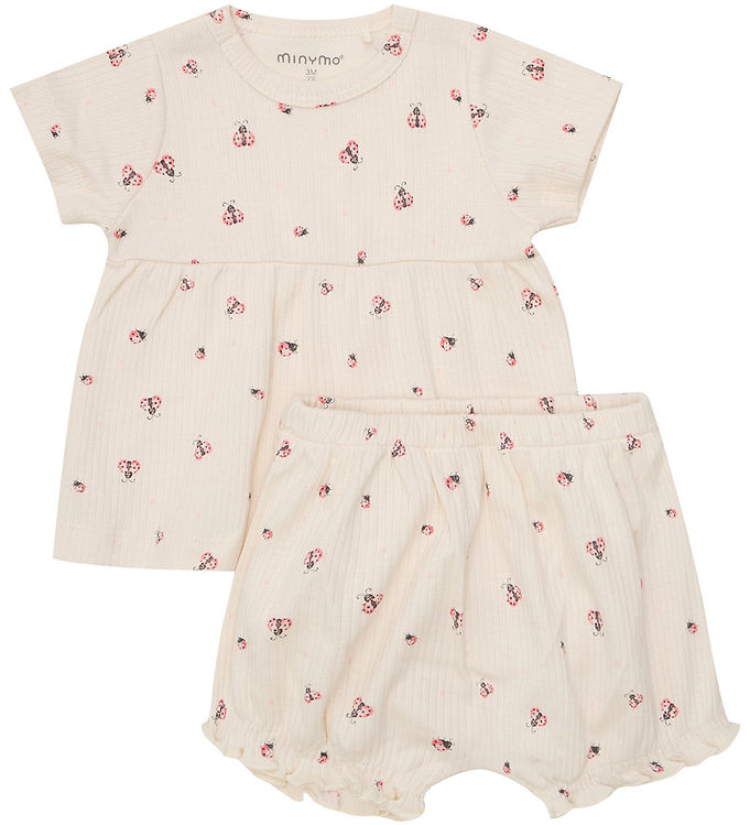 Minymo Shortssæt - Shorts/T-shirt - Rib - White Swan