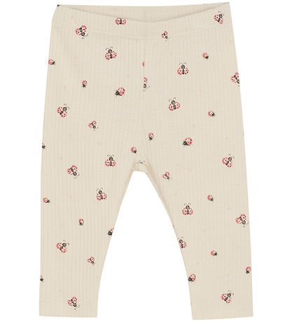 Minymo Leggings - Rib - White Swan m. Mariehøner Minymo Leggings - Rib - White Swan m. Mariehøner