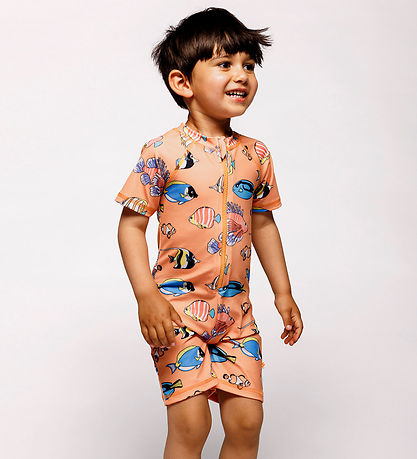 Småfolk Badeheldragt - UV50+ - Papaya m. fisk