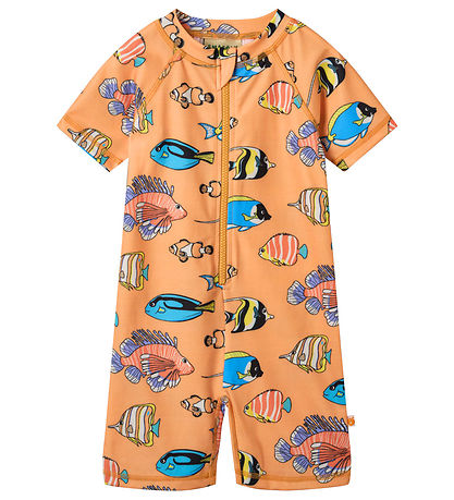 Småfolk Badeheldragt - UV50+ - Papaya m. fisk