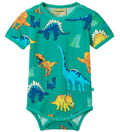 Småfolk Body k/æ - Teal m. Dinosaurer