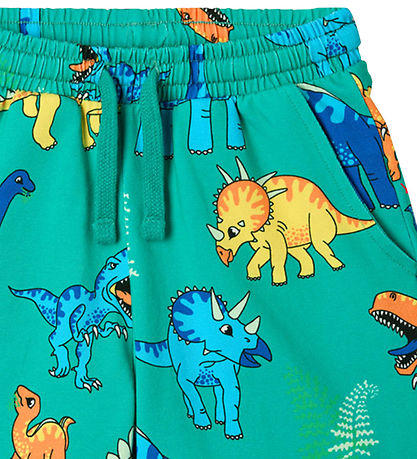 Småfolk Shorts - Teal m. Dinosaurer