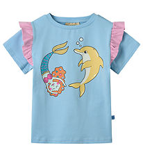 Småfolk T-shirt - Soft Sky m. Havfrue Og Delfin Småfolk T-shirt - Soft Sky m. Havfrue Og Delfin