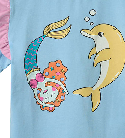 Småfolk T-shirt - Soft Sky m. Havfrue Og Delfin Småfolk T-shirt - Soft Sky m. Havfrue Og Delfin