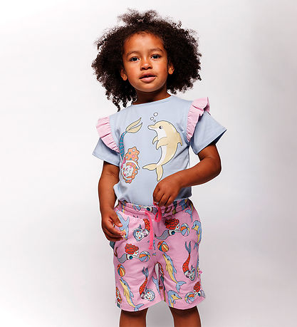 Småfolk T-shirt - Soft Sky m. Havfrue Og Delfin Småfolk T-shirt - Soft Sky m. Havfrue Og Delfin