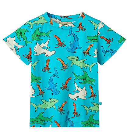 Småfolk T-shirt - Blue Atoll m. Hammerhajer Småfolk T-shirt - Blue Atoll m. Hammerhajer