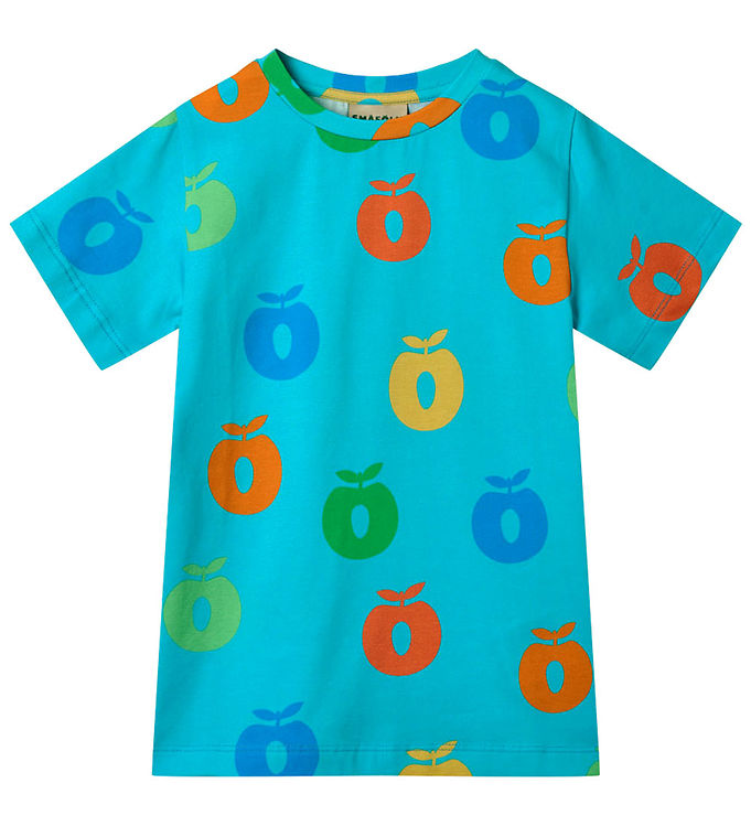 Småfolk T-shirt - Blue Atoll m. Æbler
