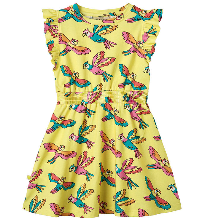 Småfolk Kjole - Custard m. Papegøjer