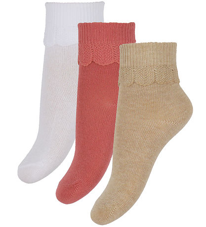 Konges Sløjd Strømper - 3-pak - Frill - Sand/Optic White/Raspber Konges Sløjd Strømper - 3-pak - Frill - Sand/Optic White/Raspber
