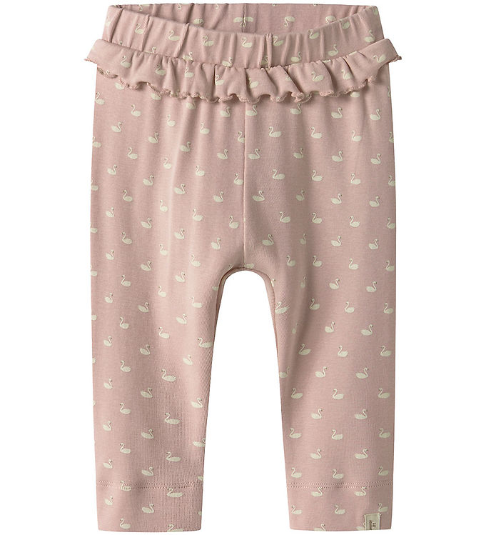 Lil' Atelier Leggings Peach Whip Swans Med Flæsekant - Str. 1m 56cm