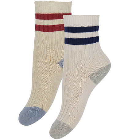 Konges Sløjd Strømper - 2-pak - Rib - Off White/Multi Strip Konges Sløjd Strømper - 2-pak - Rib - Off White/Multi Strip