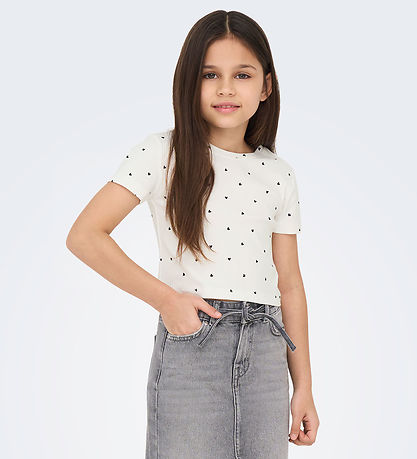 Kids Only T-shirt - KogBella - Rib- Cloud Dancer/Black Hearts