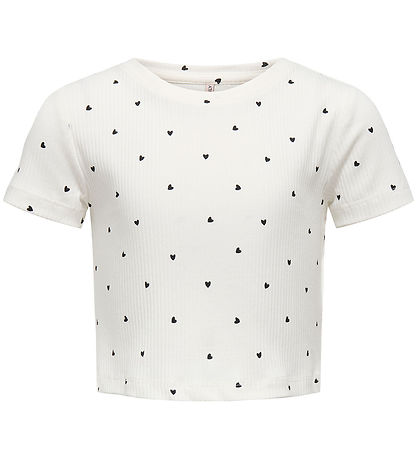 Kids Only T-shirt - KogBella - Rib- Cloud Dancer/Black Hearts