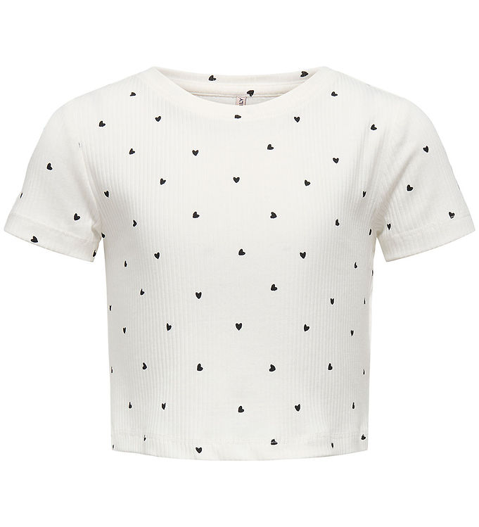 Kids Only Top Cloud Dancer Med Hjerter - Str.    7-8y 122/128cm