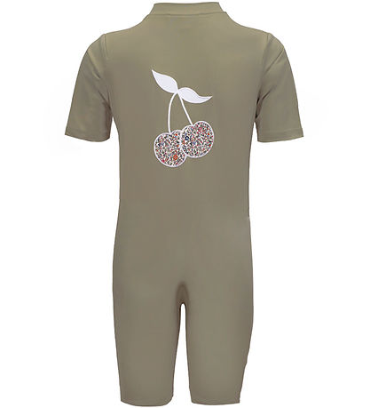 Petit Crabe Coverall Swimsuit - Noe - UV50+ - Olive w. Cherries
