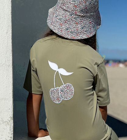 Petit Crabe Coverall Swimsuit - Noe - UV50+ - Olive w. Cherries