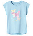 Name it T-shirt - NmfVigea - Chambray Blue/Butterflies