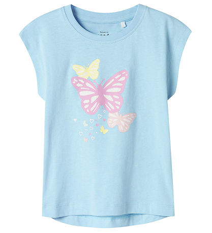 Name it T-shirt - NmfVigea - Chambray Blue/Butterflies