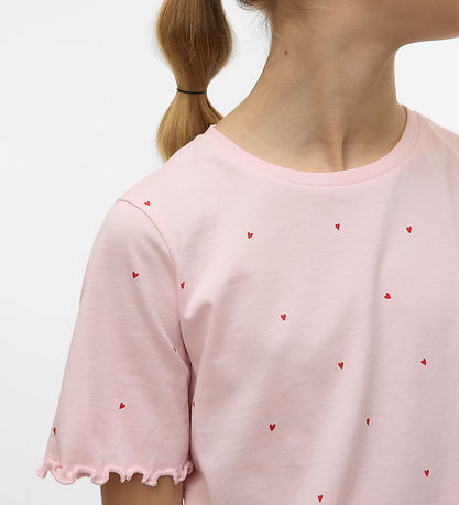 Vero Moda Girl T-shirt - VmPaulina - Pink-A-Boo/Red hearts