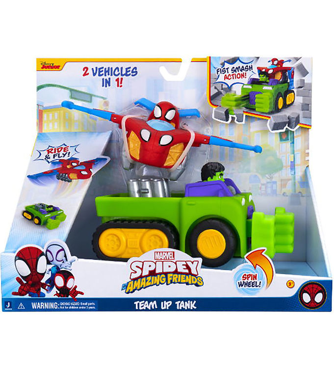 Jazwares Spidey and His Amazing Friends Team Up Tank Legesæt - 3+år - Inkl. Hulk Smash Tank og Spidey Glider Jet