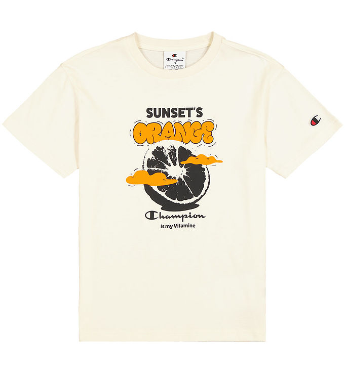Champion T-shirt - Off White/Orange