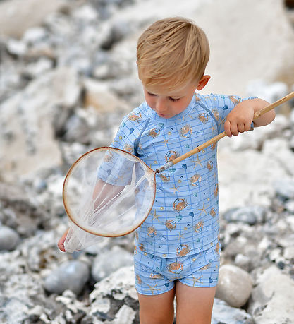 Mikk-Line Badebluse - UV50+ - Faded Denim m. Tern/Print