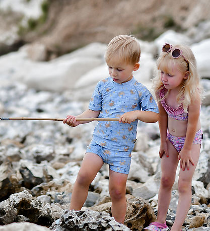 Mikk-Line Badebluse - UV50+ - Faded Denim m. Tern/Print