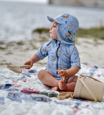 Mikk-Line Badehat - UV50+ - Faded Denim m. Tern/Print