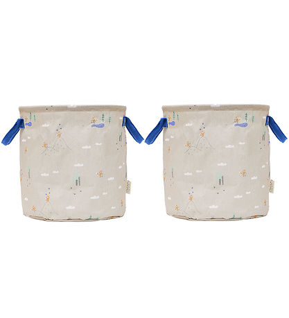 OYOY Opbevaringskurve - 2-pak - Foxy - Medium - Beige/Blue OYOY Opbevaringskurve - 2-pak - Foxy - Medium - Beige/Blue