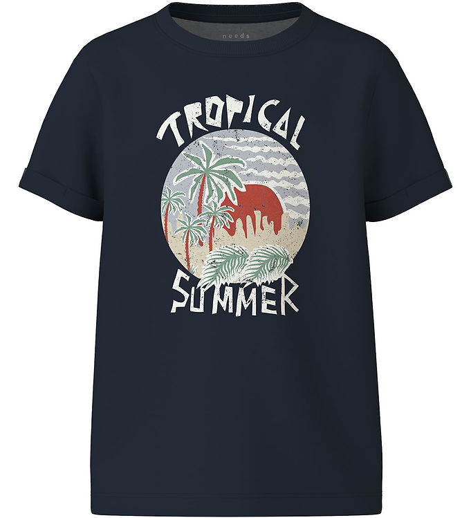 Name It T-shirt Navy Blazer Med Tropemotiv - Str. 6y 116cm