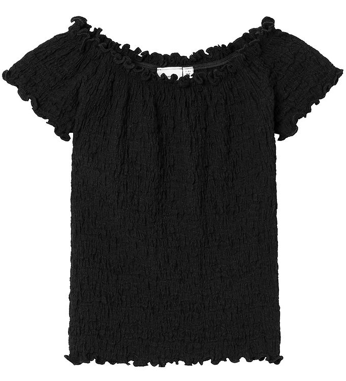 Name It Top Sort Med Struktur Og Off Shoulder - Str.    7-8y 122/128cm