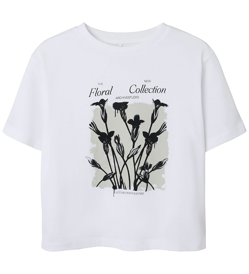 Name It T-Shirt - NkfDagmar - Bright White/Floral Col - Name It - 6 Jahre (116) - T-Shirts