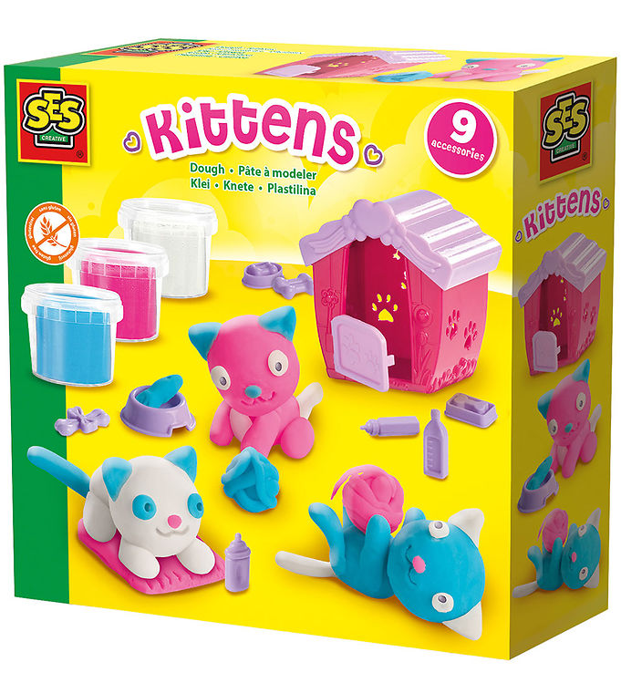 SES Creative Dough - Kittens, Modeleringsvoks, Flerfarvet, Barn, Plastikspand, Dreng/Pige, 3 farver