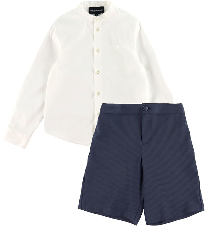 Emporio Armani Sæt - Skjorte/Shorts - Hvid/Dark Navy