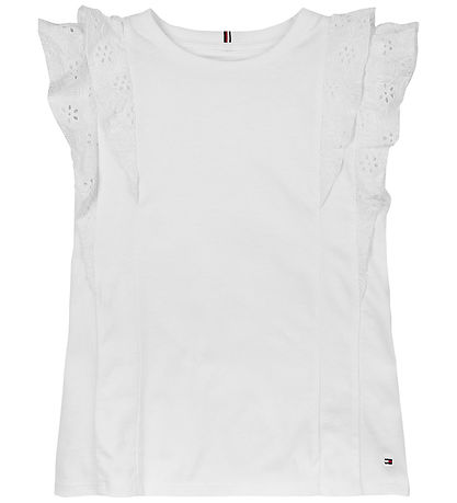 Tommy Hilfiger Topp - Broderi Engelsk - Hvit