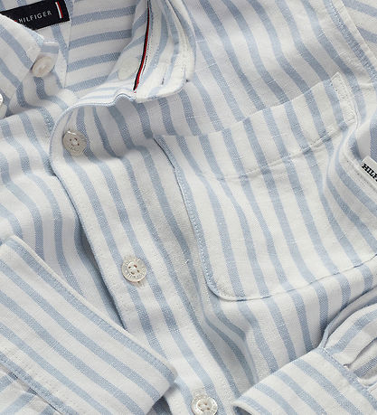 Tommy Hilfiger Skjorte - Hør - Linen Blend - Breezy Blue Stripe