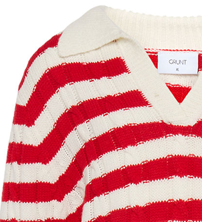 Grunt Polobluse - Strik - Fany - Off White/Rød